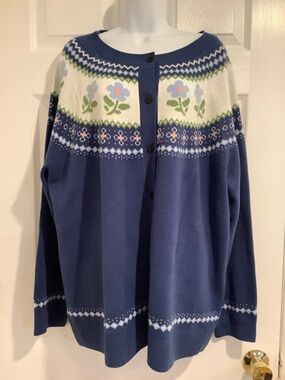 BLOOMCHIC Blue Floral Coastal Grandma Retro Spring Granny Cardigan Sweater 18-20